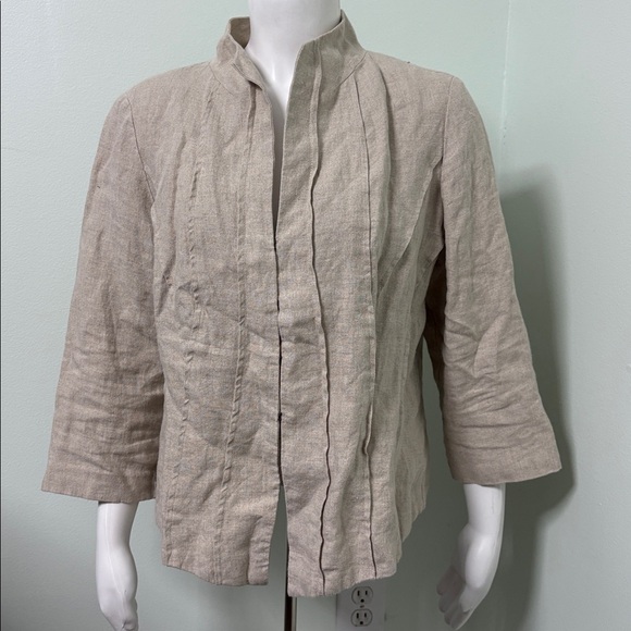 Eileen Fisher Natural Linen Blend Pleated Minimalist Blazer size 14 - Picture 2 of 9